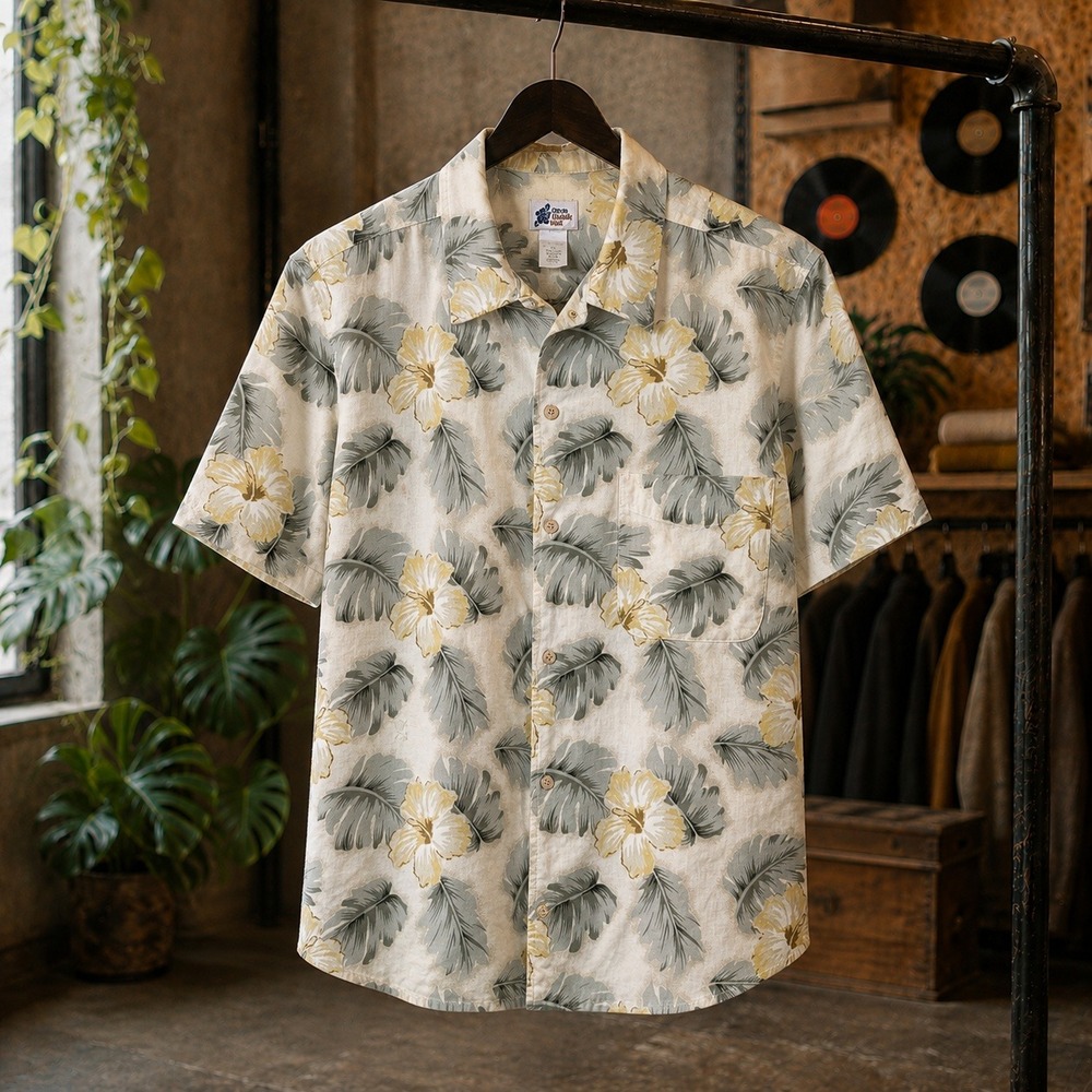 Cherokee Waikiki Wear Mens Large Aloha Shirt Tropical Floral Hibiscus Cotton L